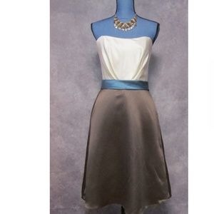 NWT Mackenzie Michaels Brown Blue Satin Dress Sz 8